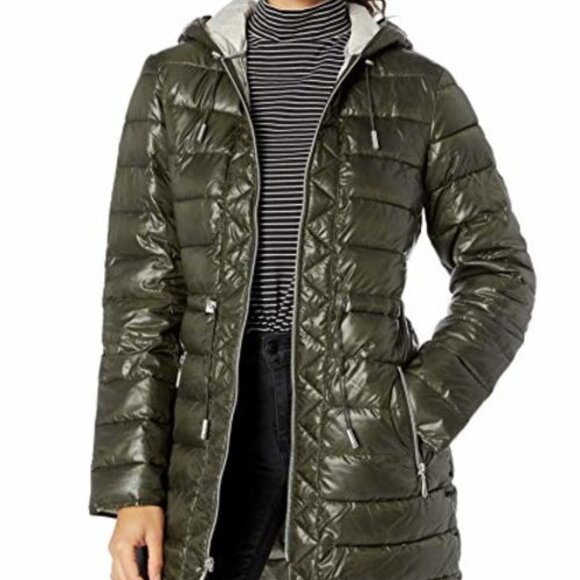 KENNETH COLE Women's Packable Puffer Jacket with Cinch Waist Olive Green sz S - Picture 1 of 17